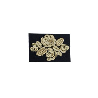 China 3D Maker Custom Pattern Black Felt Fabric Gold Thread Embroidery Patches for sale