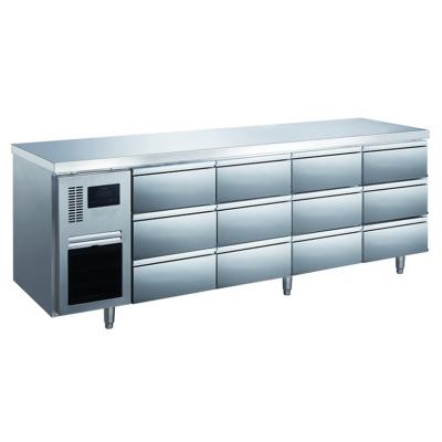 China Environmental Friendly Single-temperature Workbench 12 Drawer Commercial Freezer for sale