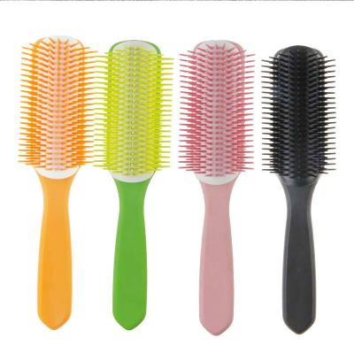 China Led 2021 In Stock 9 Rows Detangler Custom Logo Styling Curly Led Denman Detangling Wet Salon Barber Hair Comb Brush for sale