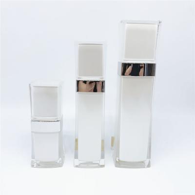 China BEAUTY PACKING Pearl White Square Form Double Wall Acrylic Lotion Bottle 60ml for sale