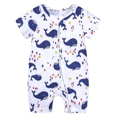 China 100% Cotton Newborn Baby Clothes Toddlers Short Sleeves Cotton Whale Print Baby Boy Girls Zipper Romper Overalls for sale