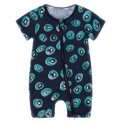 China 2021 Wholesale 100% Cotton Baby Knitted Printed Cotton Shorts Sleeves Zipper Newborn Infant Romper For Summer for sale