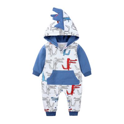 China Breathable Eco-Friendly Baby Clothes Spring And Autumn Baby Jumpsuit Cute Dinosaur Pattern Romper With Lovely Hoodie for sale