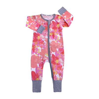 China Cotton 100% 2021 autumn new soft flower long sleeve zipper newbron baby romper clothes for sale