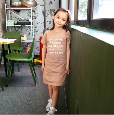 China 2021 New Style Monogram Print T-shirt Breathable Short Sleeve Dress Baby Clothes Long for sale