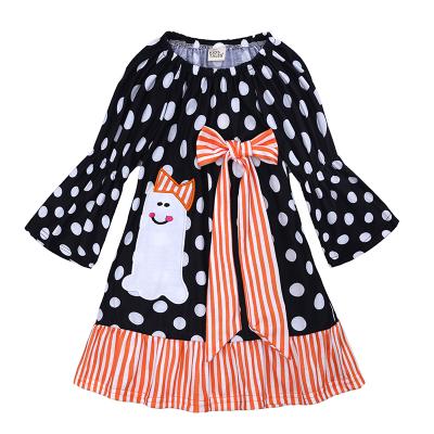 China 2021 New Style Breathable Girl's Halloween Party Boutique Long Sleeve Polka Dot Costume Bow Dress Baby Kids for sale