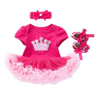 China Breathable Newborn Babies First Birthday Romper Jumpsuits + Tutu Skirt Dress Outfits Set With Headband for sale