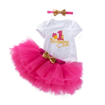 China Baby One Birthday Ruffle Shortsleeve Romper Tutu Dress Overalls Jumpsuit Lace Breathable Newborn Infant Lace Skirt for sale