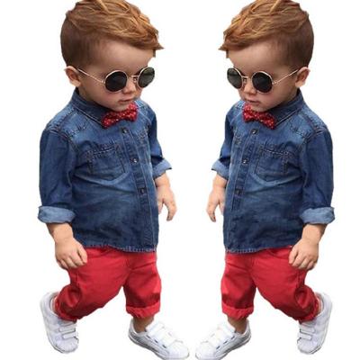 China New Style Breathable Eco-friendly Kids Clothes Sets Boys Denim Shirt Pants 2Pcs Autumn Suits for sale