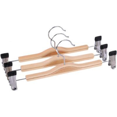 China Modern Plywood Pants Hanger with Adjustable Wooden Clips Pants Hangers for sale