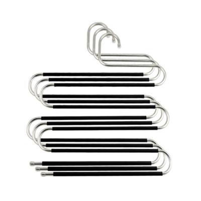 China Stailess S Shape Stainless Steel Material Hanger 5 Row Trousers Pants Hangers Steel Material for sale