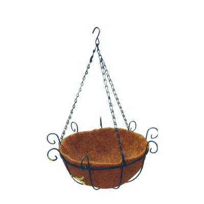 China Metal 12/14 Inch Hot Selling Half Round Basket Flower Hanging Hanging Basket With Cocos And Chain for sale