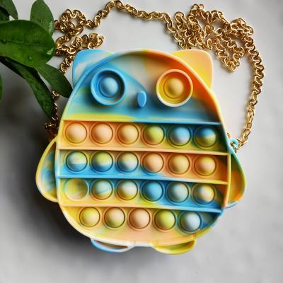 China Custom Silicone Pop Bag Pop Bag Owl Bag Zip Kid Cross Bag Toy Silicone Pop Coin Pouch Coin Purse Cross Wallet for sale