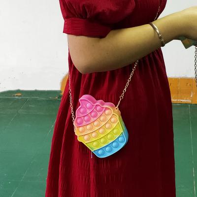 China Grape Shape Ice Cream Zipper Silicone Popit Sling Restless Person Bag Child Small Toys Silicone Pop Bubble Checkers Shoulder Restless Person Bag For Girls for sale