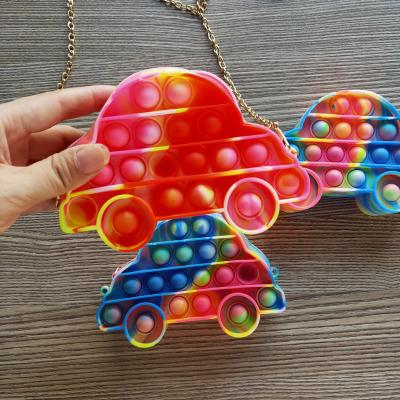 China Grape Shape Car Shape Trigger Stir Popit Bag Car Advent Calendar Push Bubble Pop Shoulder Baby Bag for sale