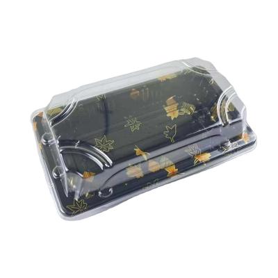 China HYX Factory Custom Disposable Gold Foil Fast Food Packing Rectangle Plastic Sushi Trays With Lids for sale