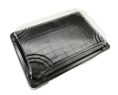 China HYX Food Grade Disposable Sushi Wholesale Plastic Black Plastic Tray With Printed Lid for sale