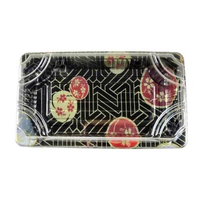 China Custom Disposable HYX Brick Red Disposable Pattern Compartment Disposable Sushi Tray With Printed for sale