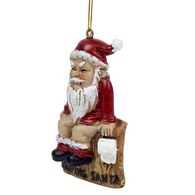 China Homr Polyresin Christmas Ornament Fireplace Pooping Santa Novelty Hanging Christmas Tree Christmas Deoration for sale