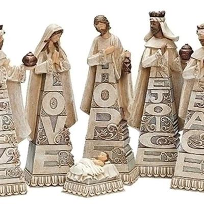 China Africa nativity stacked words in skirt, set of 6, 8 inch size, resin nativity statue figurine for sale