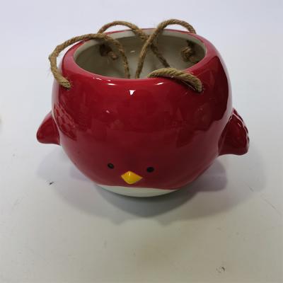 China Modern Red Bird Hanging Planter Pot or Ceramic Bird Hanging Flower Pot for sale