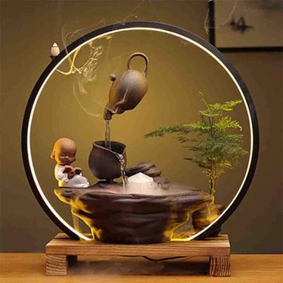 China Europe Atomizer And Waterfall Feng Shui Ornaments Wood Indoor Solid Wood Base Water Fountain With Led Light for sale