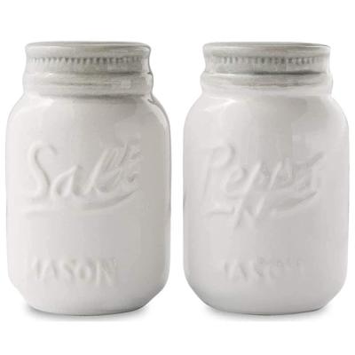 China Mason Jar Sturdy Ceramic in White Mason Jar Salt and Pepper Shakers for sale