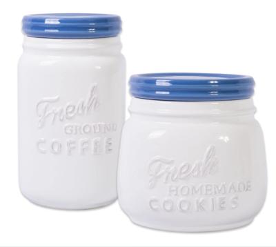 China Home Decor Coffee Ceramic Jar Kitchen Containers, Set of 2 Blueberry Canister, Cookie and Coffee Canister for sale