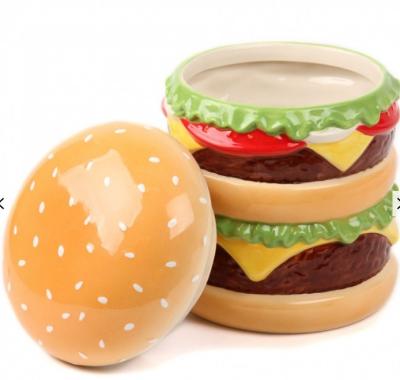 China Kitchware Personalized Handmade Ceramic Burger Cookie Jar for sale