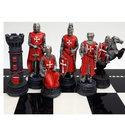 China Homr Deoration Medieval Time Crusades Knights Chess Men Pieces Hand Painted Set RED and BLUE Set for sale