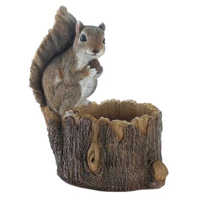 China India Polyresin Squirrel Tree Trunk Bird Feeder 6x8x10.5 for sale