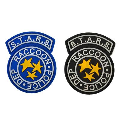 China 3D Stars Raccoon Police Department PVC Designs Blue Black Luminous Velcro Patches Resident Evil Armband Rubber Badge for sale