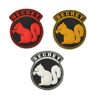 China 3D Squirrel Blackman's Secret PVC Designs Velcro White Red Yellow Squirrel Rubber Patches With Hook Morale Tactical Badge for sale