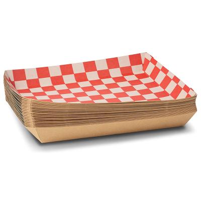 China Factory Custom Disposable Red And White Checkered Rectangle Disposable Paper Plates And Bowl for sale