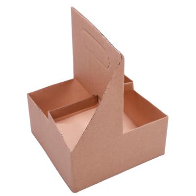 China Stain Biodegradable Goods Milk Tea Coffee Disposable Paper Cup Holder Take Away Paper Cup Holder Tray With Handle for sale