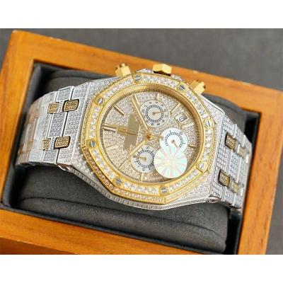 China High Quality Gold Plated Wrist Luxury Men's Day/Date Fashion Jewelry Diamond Iced Out Custom Logo Quartz Watch For Men for sale