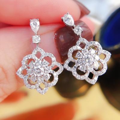 China Other 1CT Total 1CT Real Diamond Fashion Light Luxury Flower Style Jewelry Solid Diamond 18K Stud Earrings For Women for sale