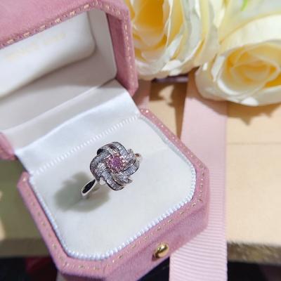 China Jewelry Flower Designer 18K White Gold Lightweight Solid Natural Pink Diamond Ring for sale