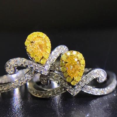 China PEAR CLASSIC Yellow Diamond White Gold Diamond Ring Engagement Order 14K 18K Natural Fancy Diamond Ring Customer Order for sale