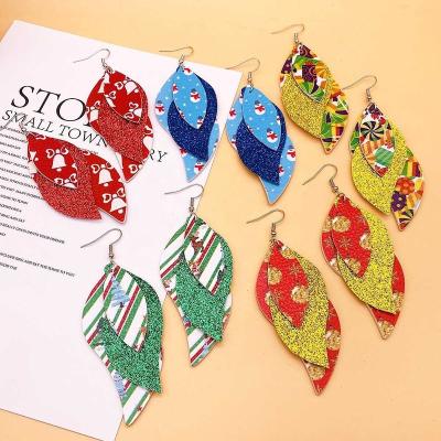 China Jewelry Sales New Arrival Faux Leather Elk Snowflake Drop Earrings Friendship Christmas Gifts Cute Lightweight Earrings For Christmas 2021 for sale