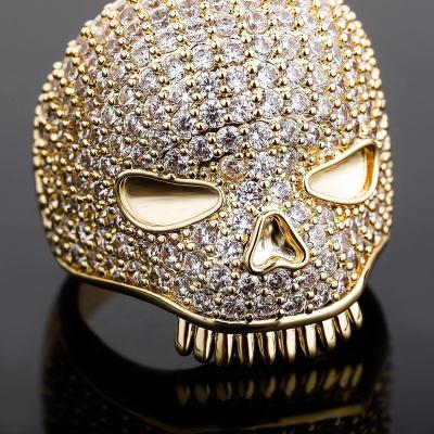 China Main Personality Hip Hop Ring Full of Explosive Skull Statistical Institute of Light Jewelry Hiphop Fashion Bling Diamond Ring Zircon Hand Jewelry for sale