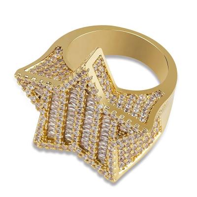 China Hiphop factory direct sales of the new fashionable men's five-pointed star ring micro-insertion zircon hip hop ring for sale