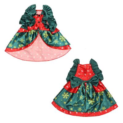 China Viable Pet Outfits 2021Fashion Cat Cloth Puppy Cloak Printing Cat Dress Green Christmas Clothes for Cats for sale