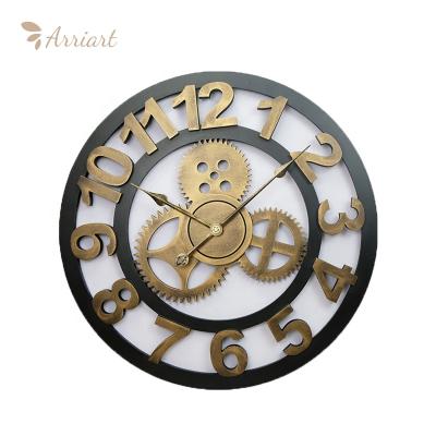 China Antique Style Luxury Large Clock Quartz Large Size Gear Wall Clock for sale