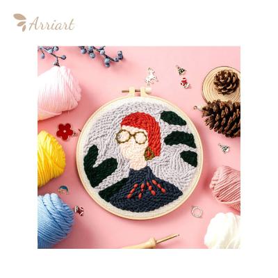 China Handmade Arts and Crafts Little Girl Pattern Embroidery Kit With Hoop Punch Needle Embroidery Kits for sale