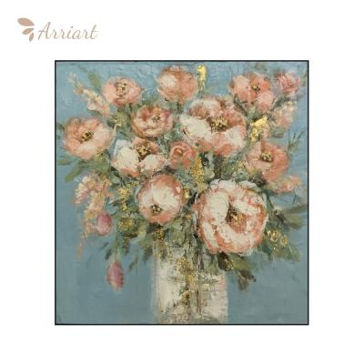 China Modern Handmade Pink Flower Artwork Oil Painting Modern Design Wall Arts For Living Room for sale