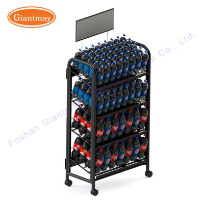 China Showroom Wire Mesh Display Stand Beverage Soft Drink Metal Rack 4 Tiers for sale