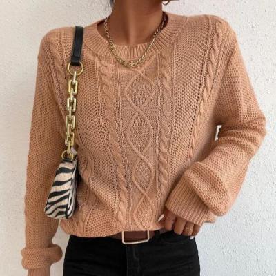 China Anti-pilling Cable Knit Round Neck Sweater Knitted Sweater Pullover Women's Sweaters for sale