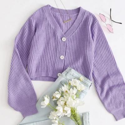 China 2021 Popular Girls Autumn Clothes Knitted Sweaters Casual Long Sleeve V-Neck Cardigan Button Knitted Coat Anti-wrinkle for sale