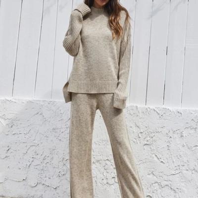 China Women's anti-pilling fake neck sweater and knit pants for sale